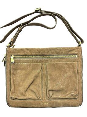 Fossil Tan Leather Crossbody Bag Multi Pocket Adjustable Strap Organizer